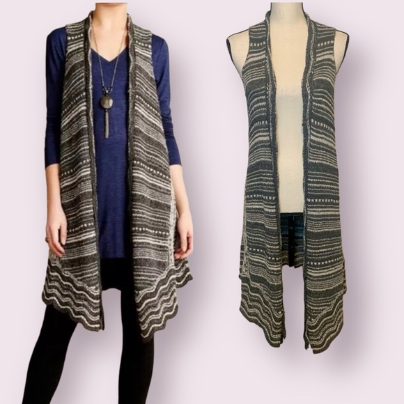 Anthropologie Moth Longline Duster Sweater Vest Sleeveless Cardigan Gray XS/S - Picture 1 of 15